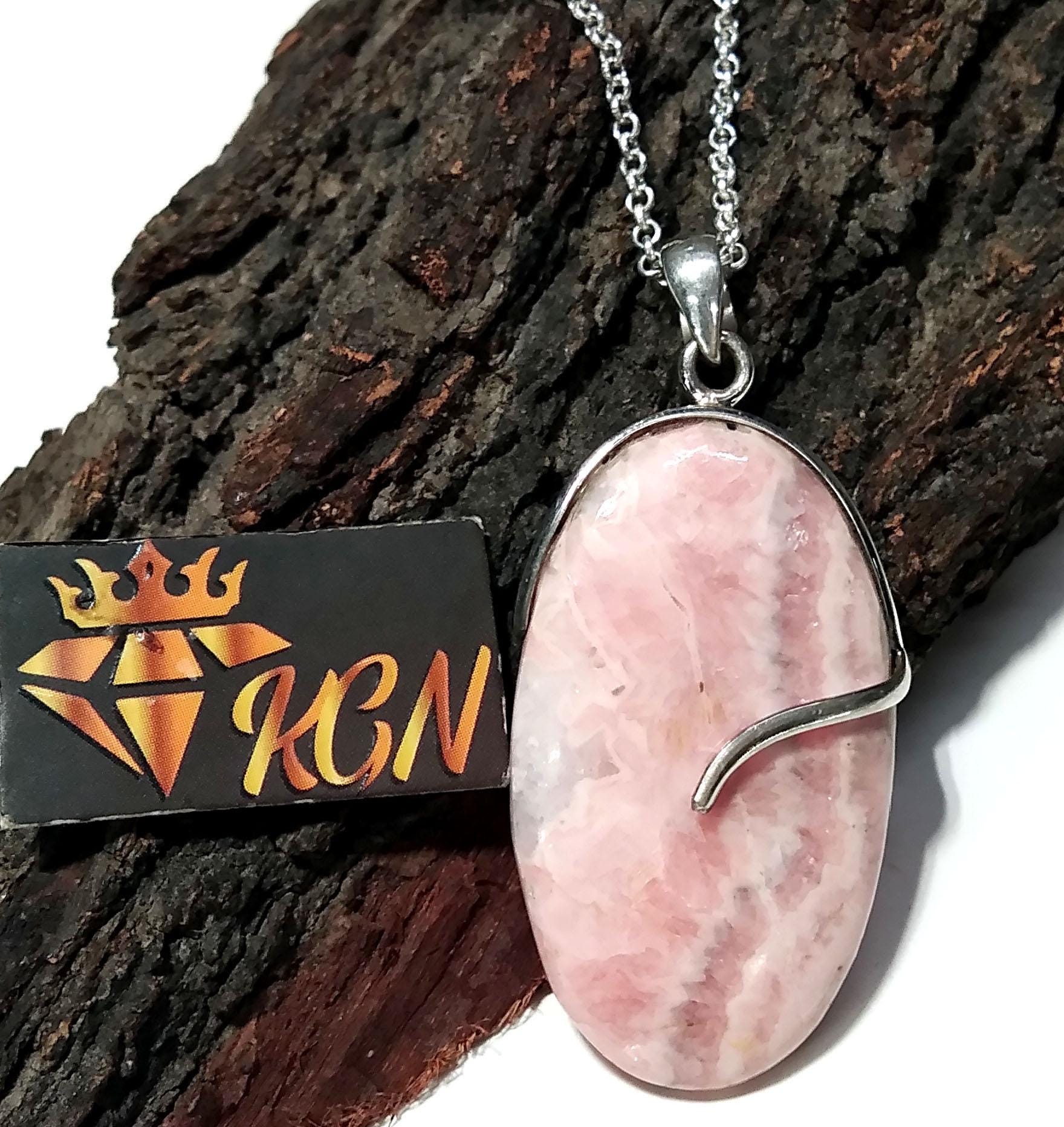 Rhodochrosite Pendant Chain Necklace, Amazing Color Gemstone Pendant, 925 Starling Silver Design Pendant, For Girls/Women.